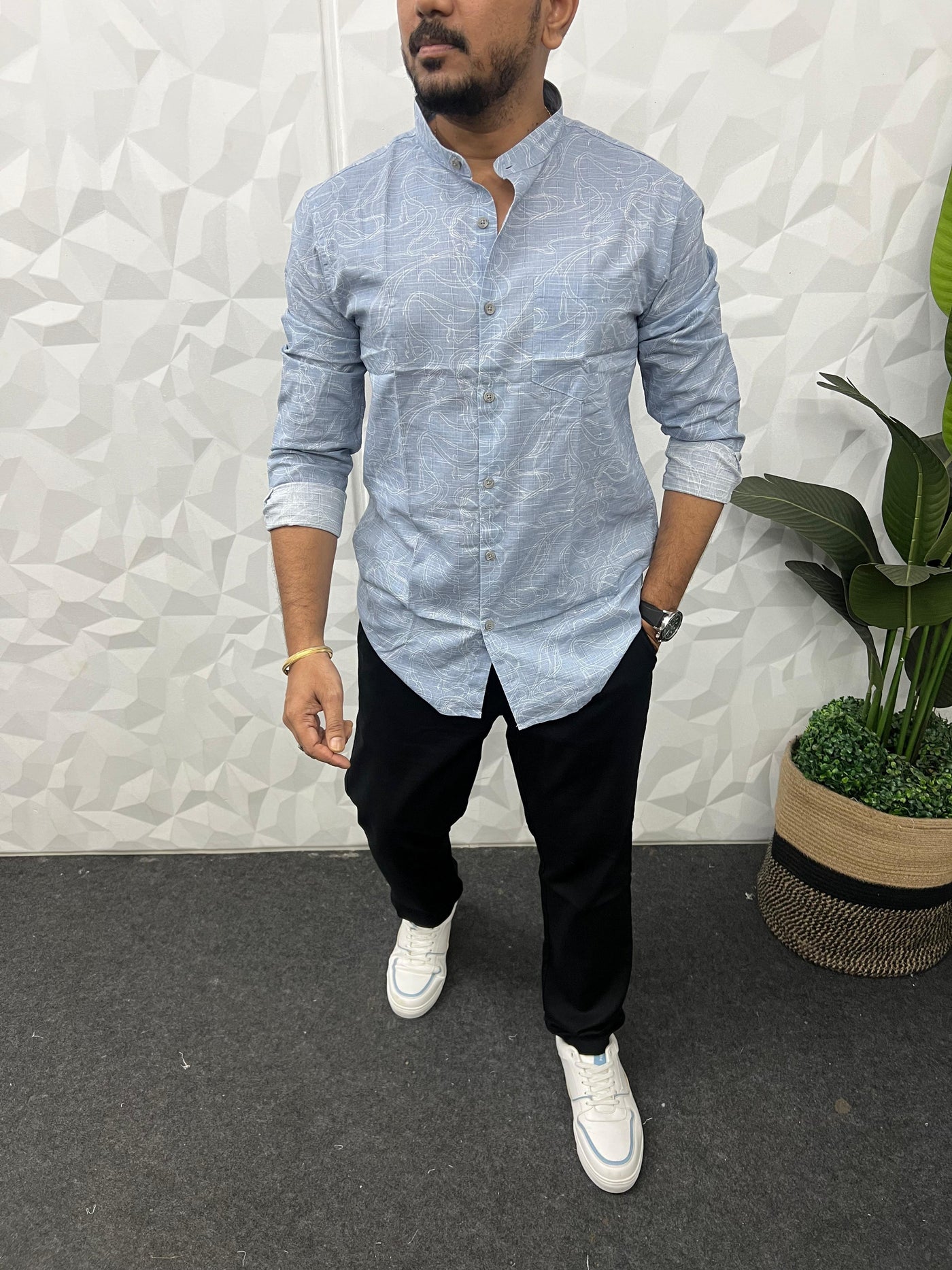 Mandarin collar printed shirt