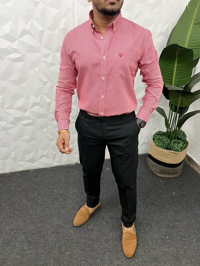 Oxford fabric formal small chex shirt