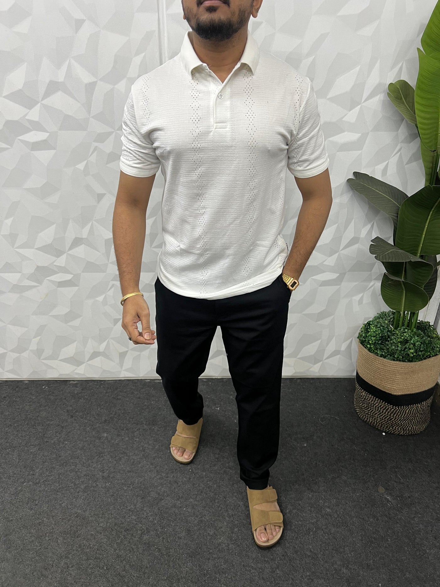 Cotton texture fabric collar t-shirt