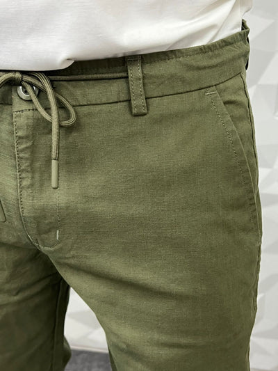 Linen fabric chino pant ( bottle green )