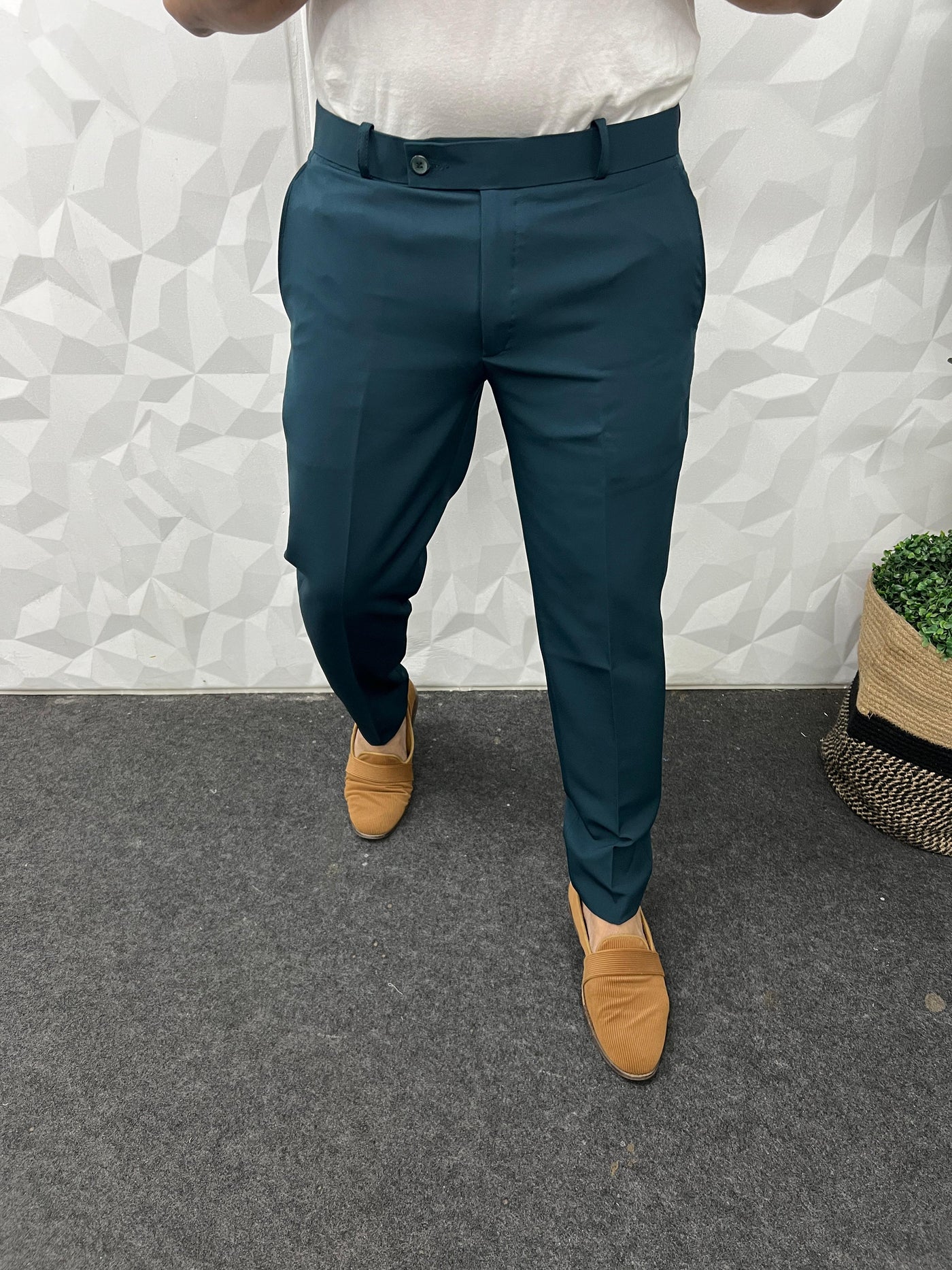 Cotton lycra fabric teal green trouser