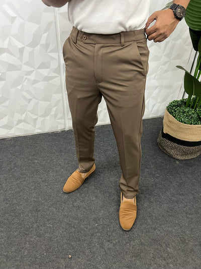 Flexi waist cotton twill brown trouser