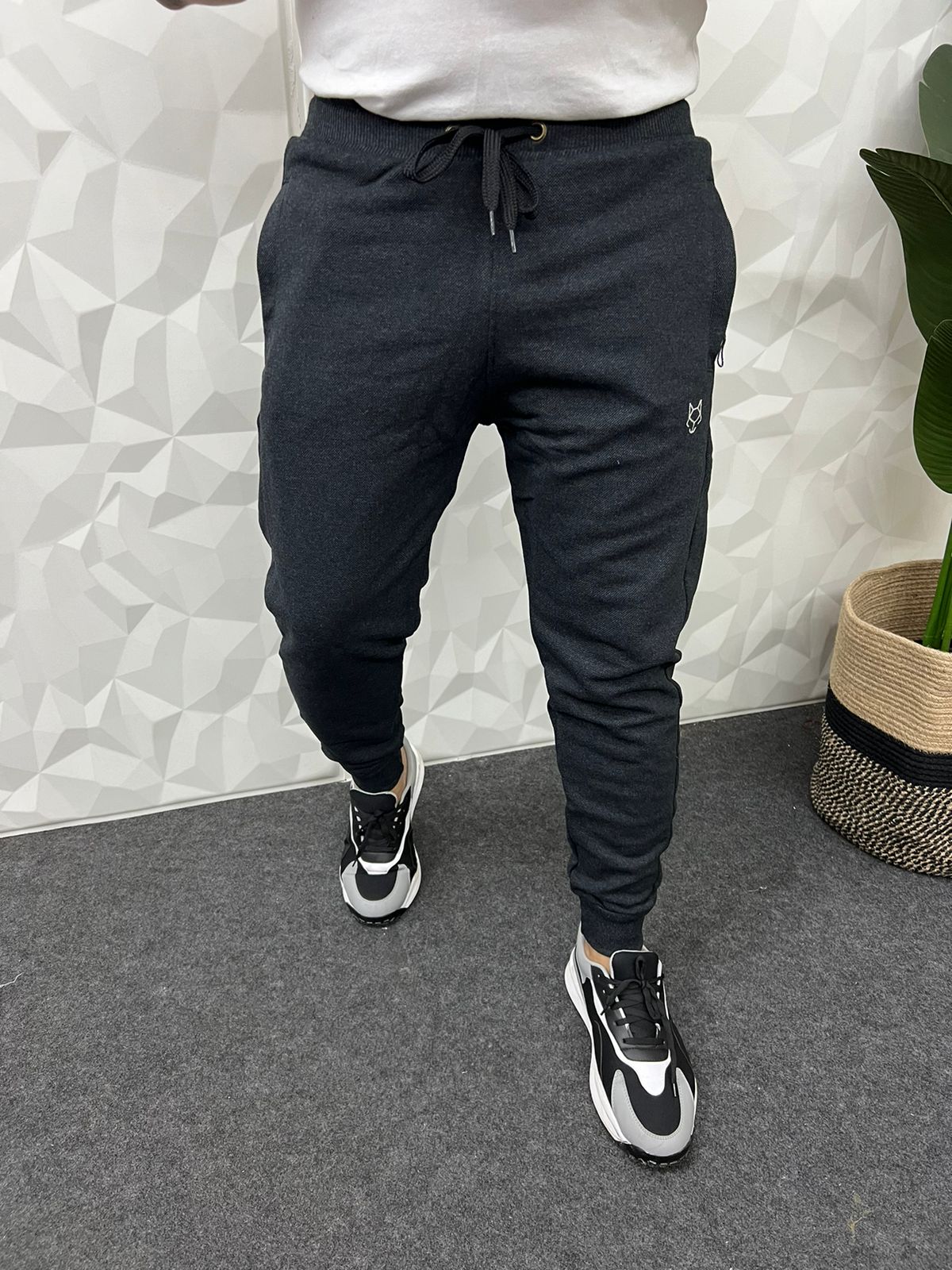 Jute fabric dark grey track pant