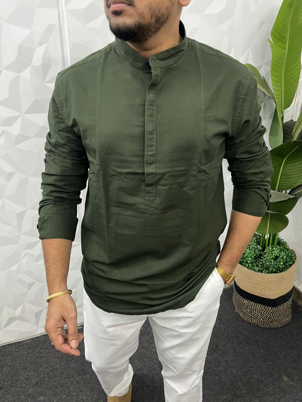 Slub linen short kurta