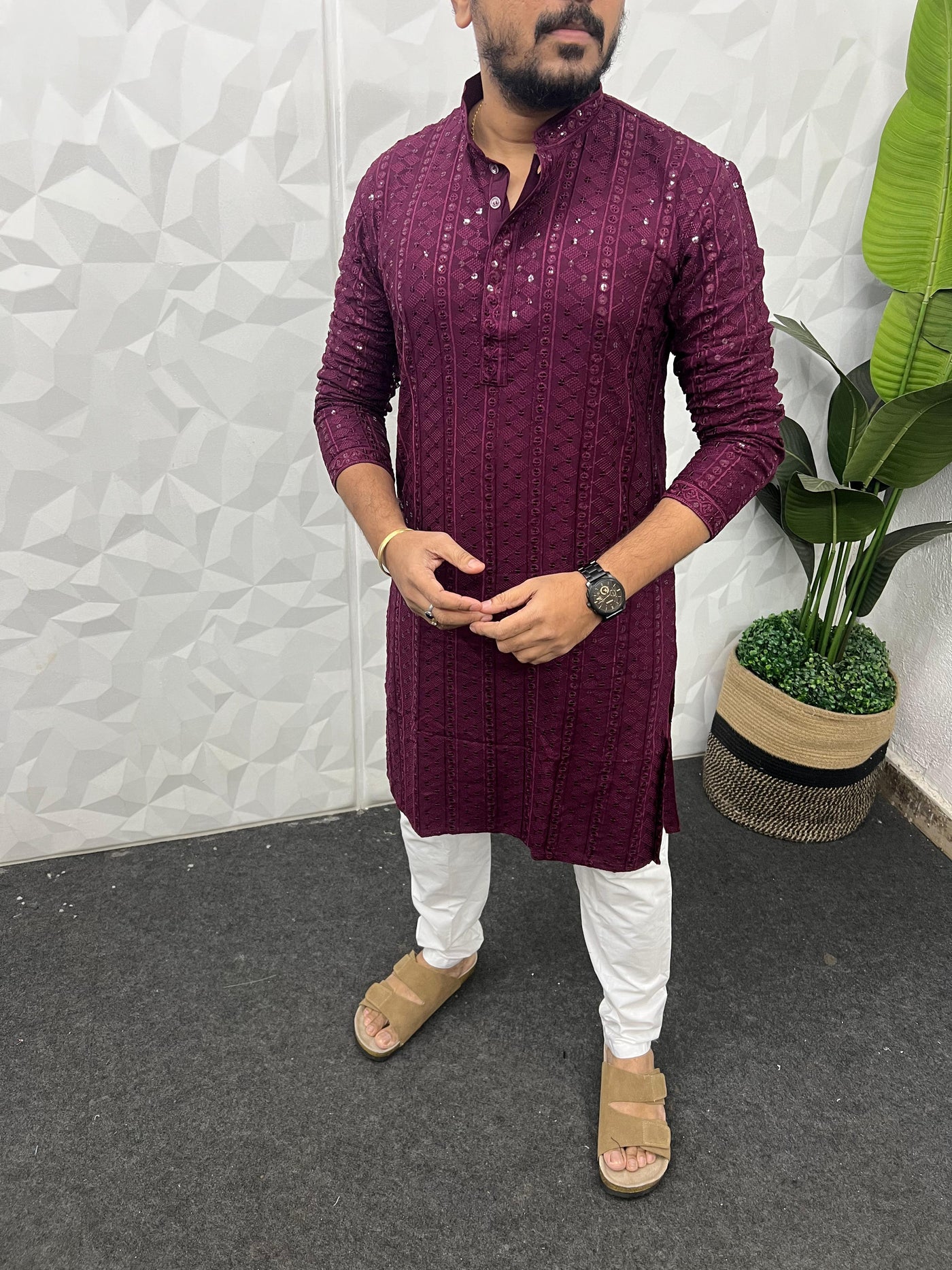 Lucknowi fabric long kurta