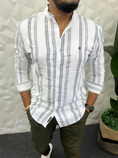Mandarin collar stripes texture shirt