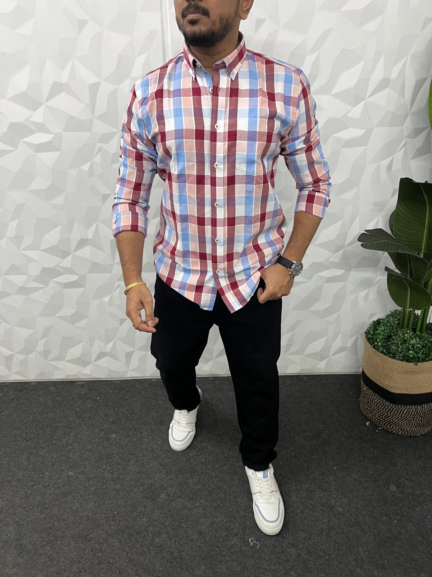 Oxford fabric yarn dyed chex shirt