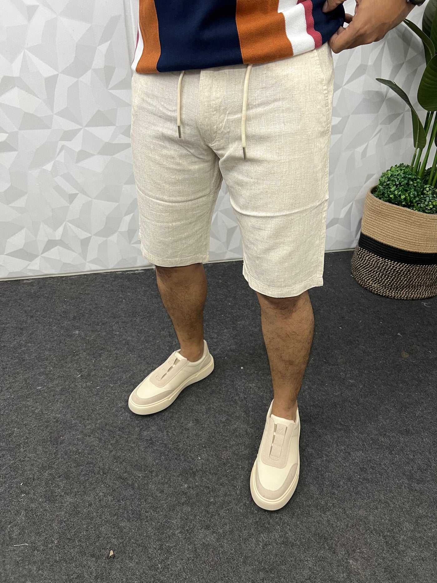 Linen fabric shorts (Beige)