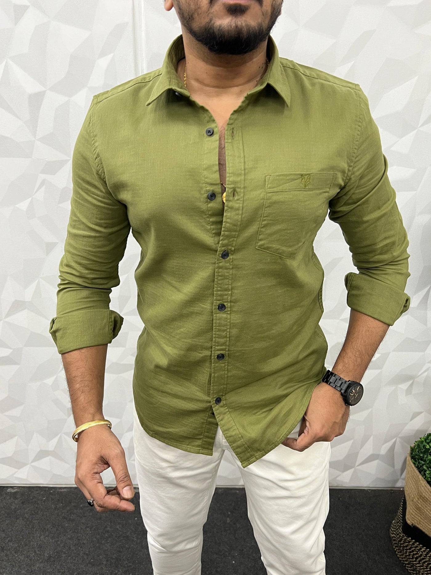 Double cloth soft linen shirt ( green )