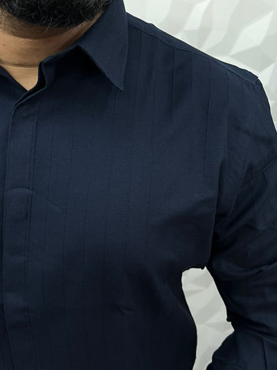 Self jacquard consil patti shirt ( navy blue )