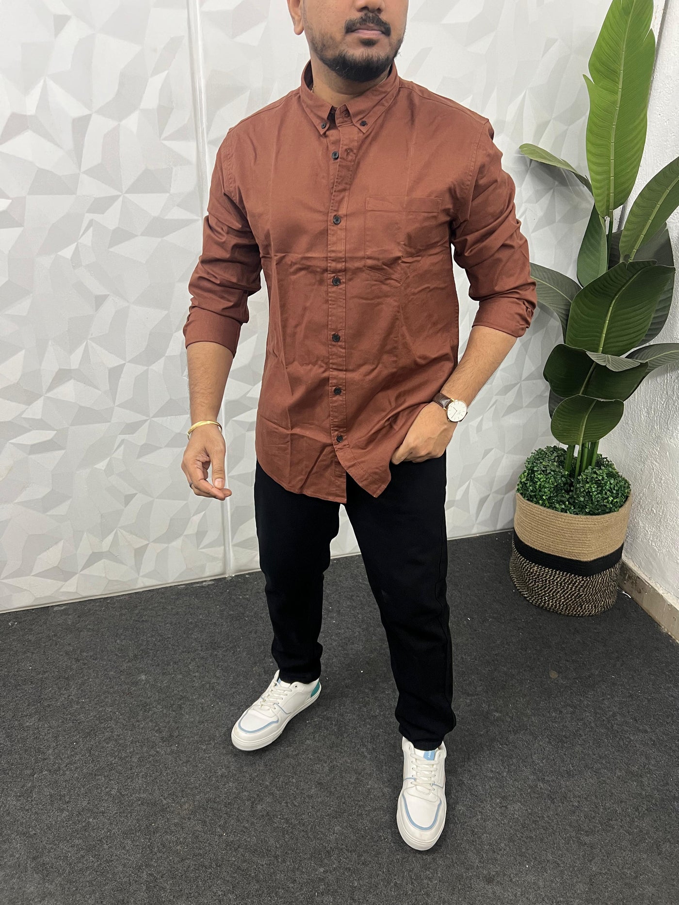 Oxford fabric plain shirt