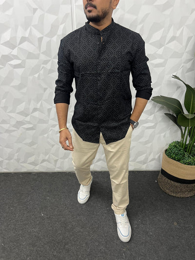 Mandarin collar printed shirt