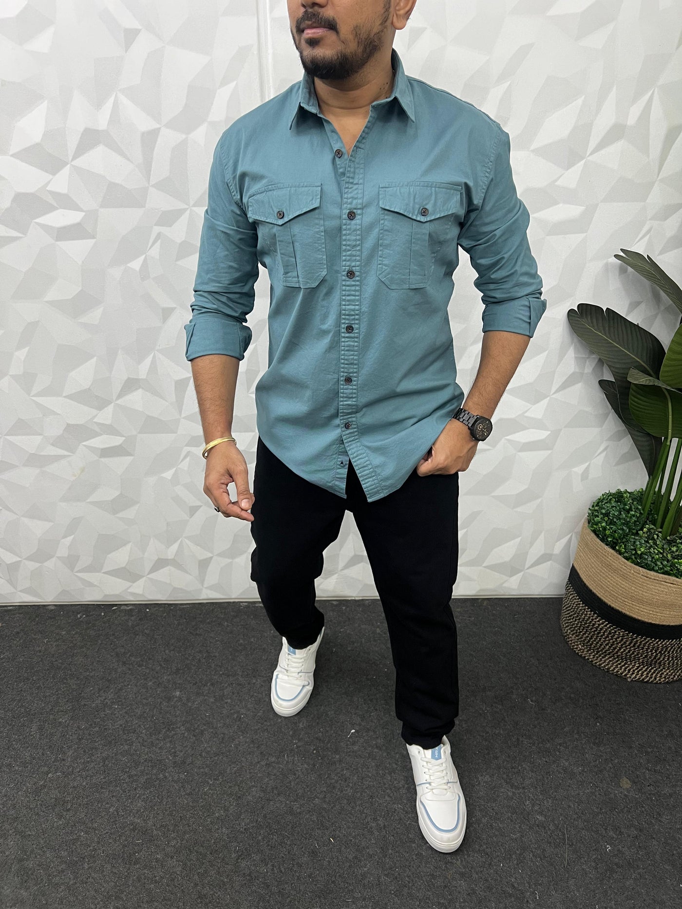 Oxford lycra cargo shirt (Aqua blue)