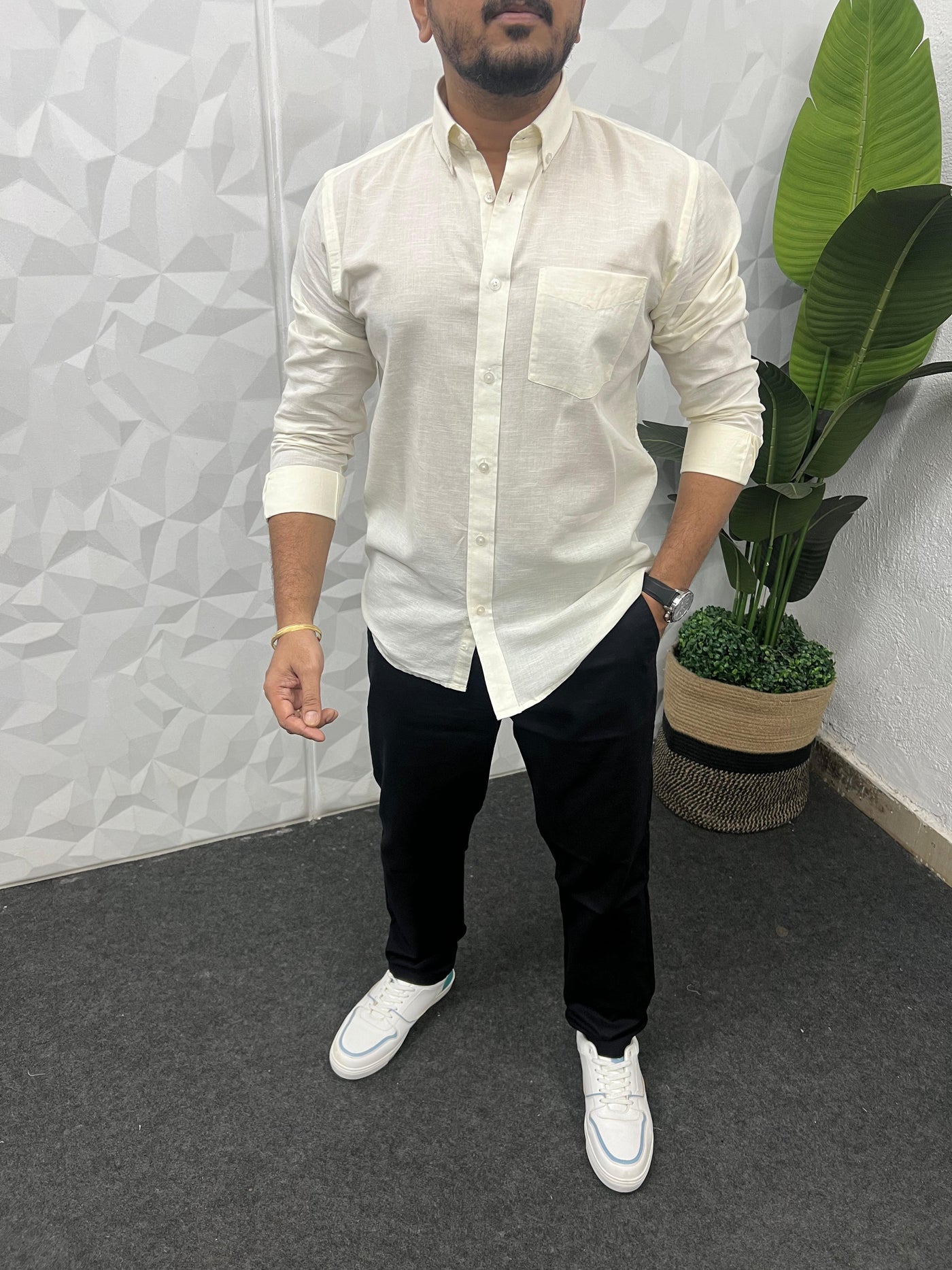 Cotton slub linen plain shirt