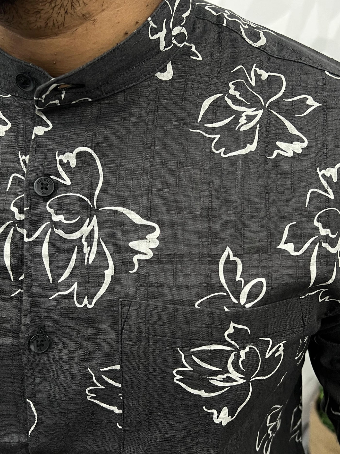 Mandarin collar printed shirt
