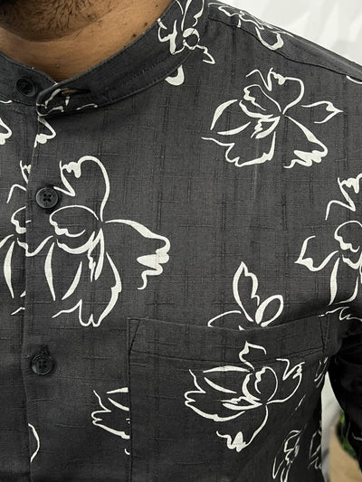 Mandarin collar printed shirt