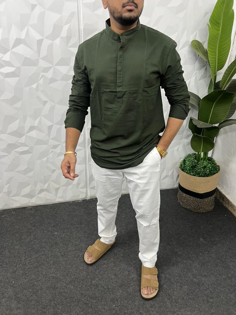 Slub linen short kurta