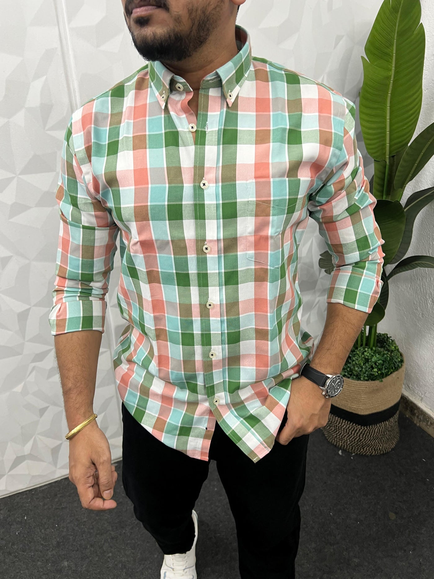Oxford fabric yarn dyed chex shirt