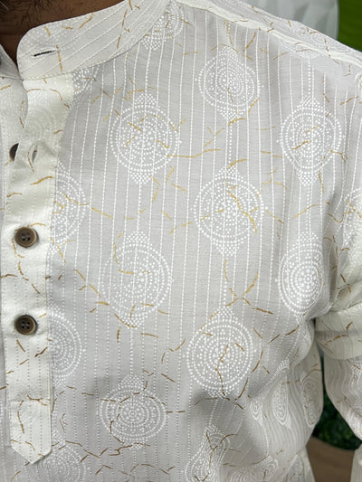 Special jacquard white short kurta