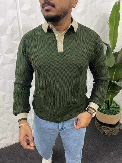 Flat knit collar full sleeve t-shirt