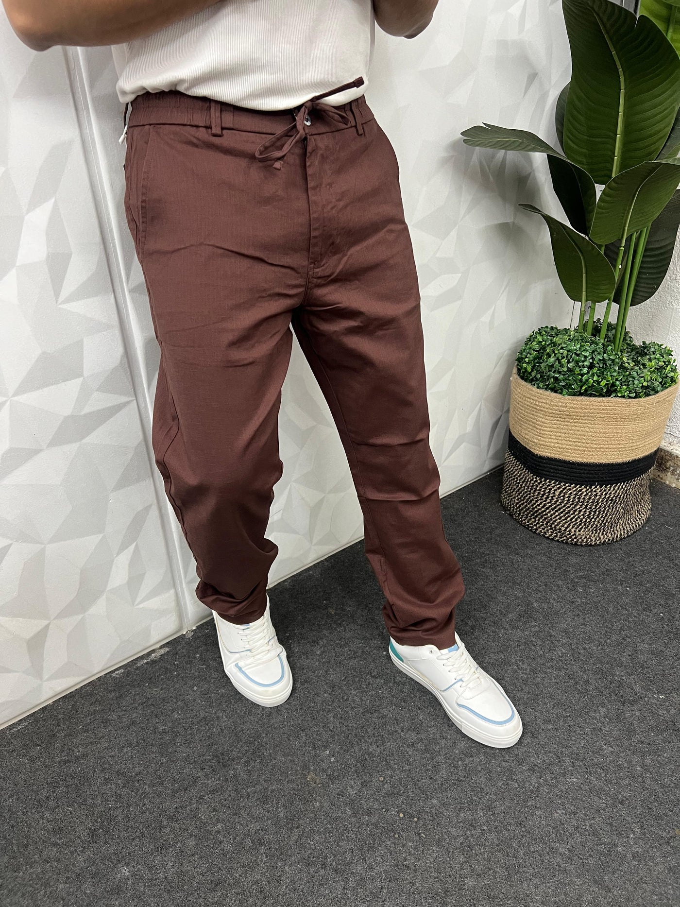 Dobby linen fabric pants