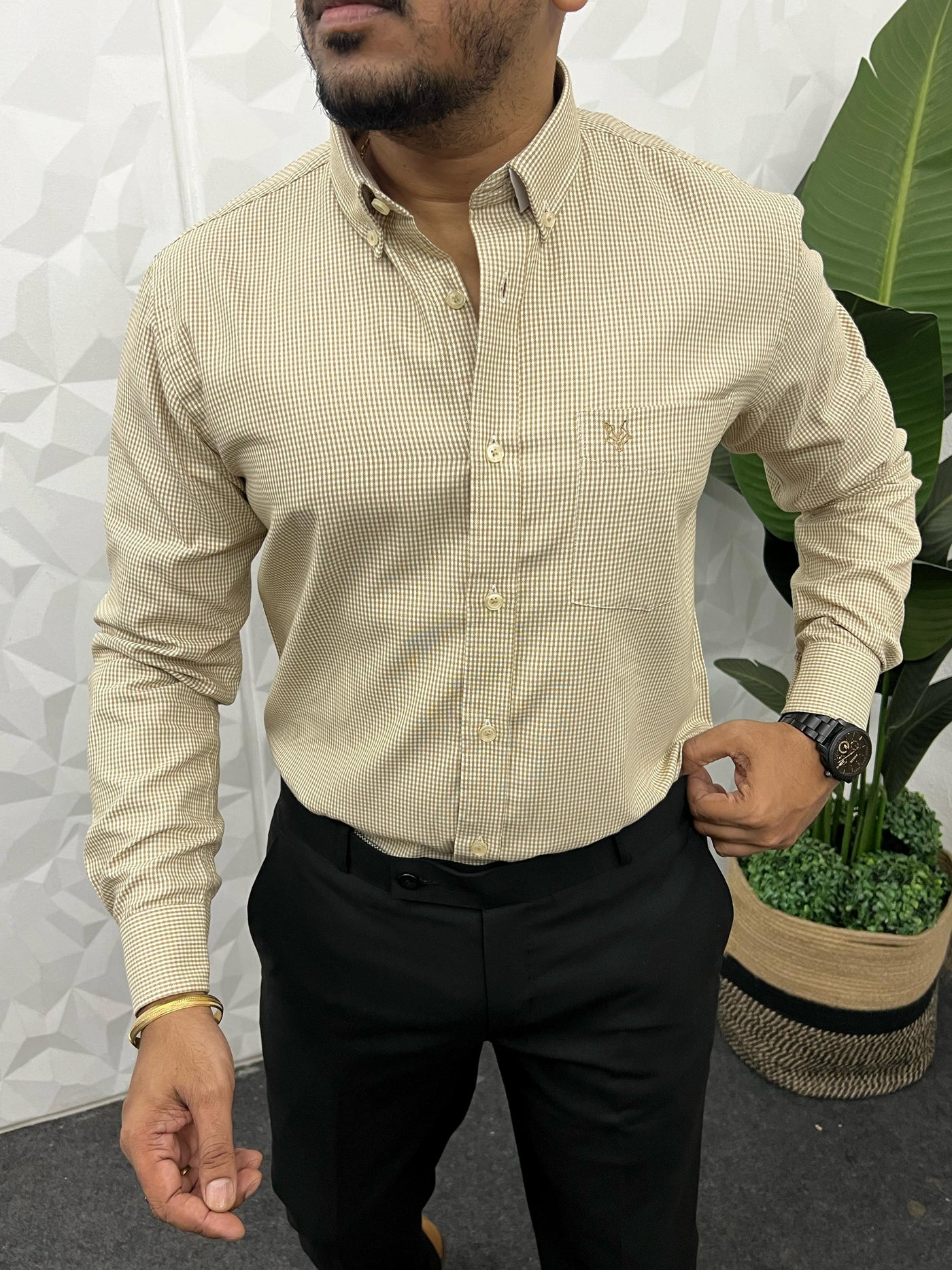 Oxford fabric formal small chex shirt