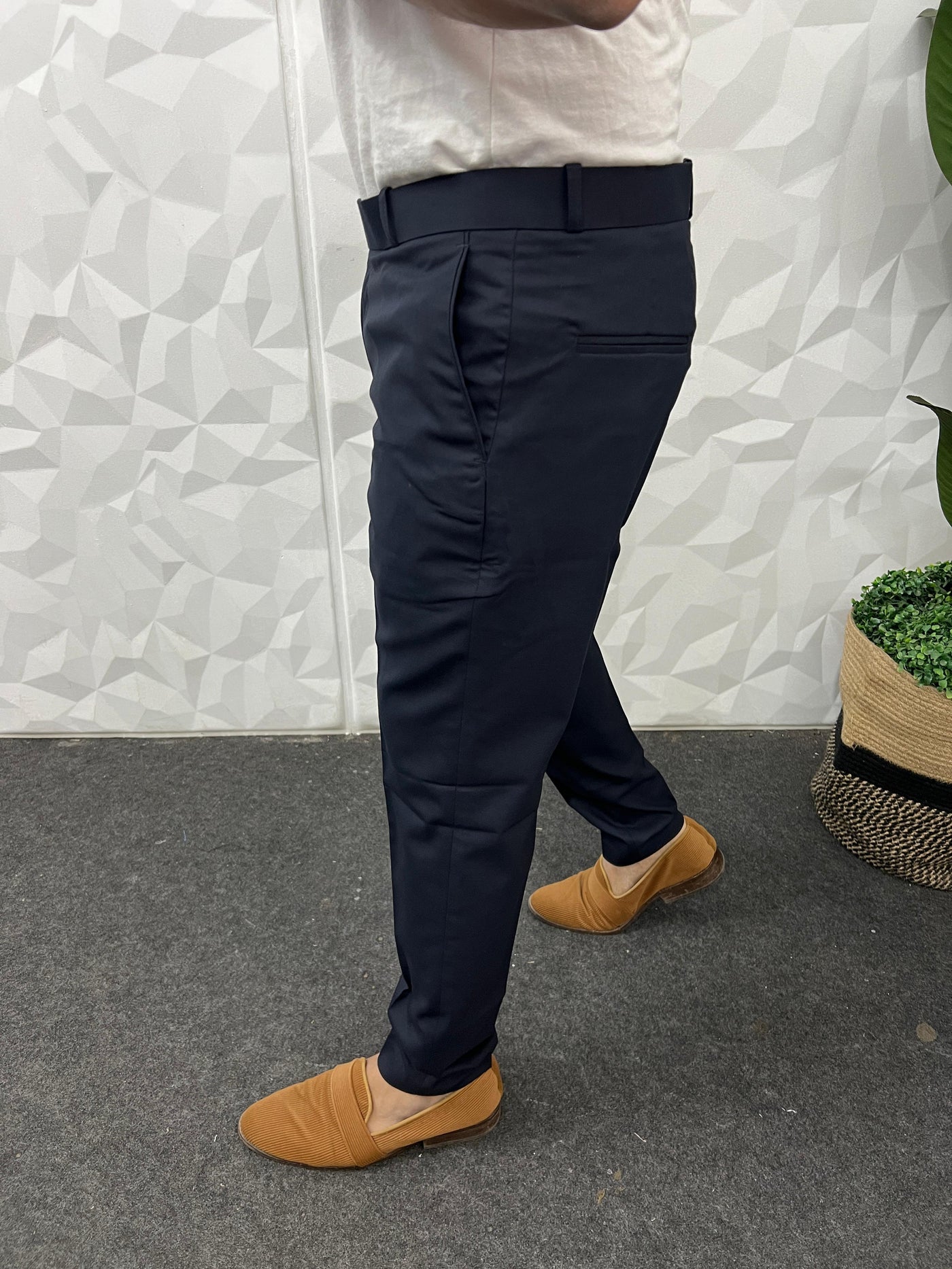 Cotton melange fabric trouser ( navy blue )