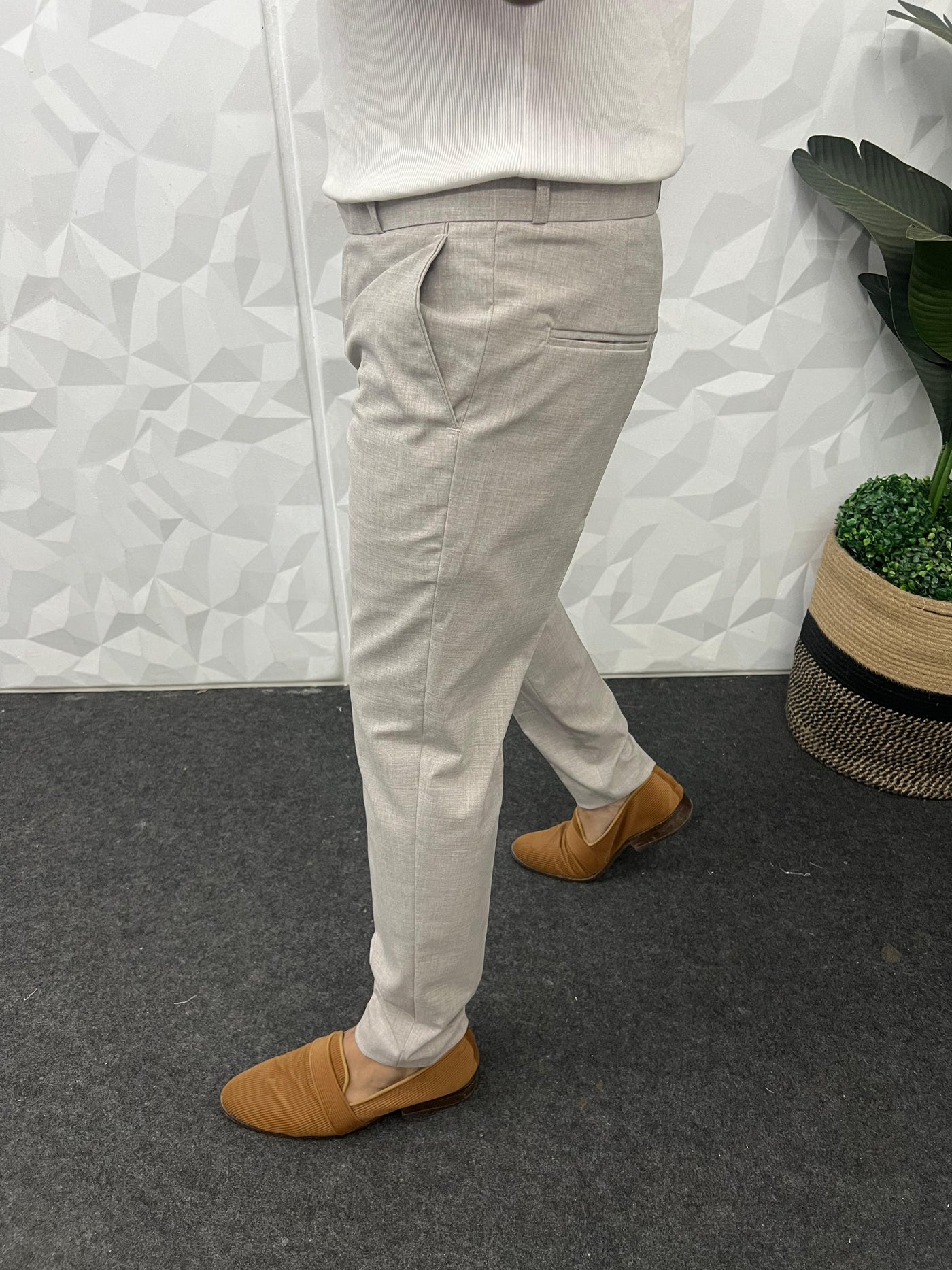 Melange cotton fabric trouser (Oat)
