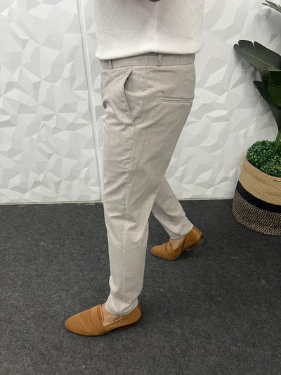 Melange cotton fabric trouser (Oat)