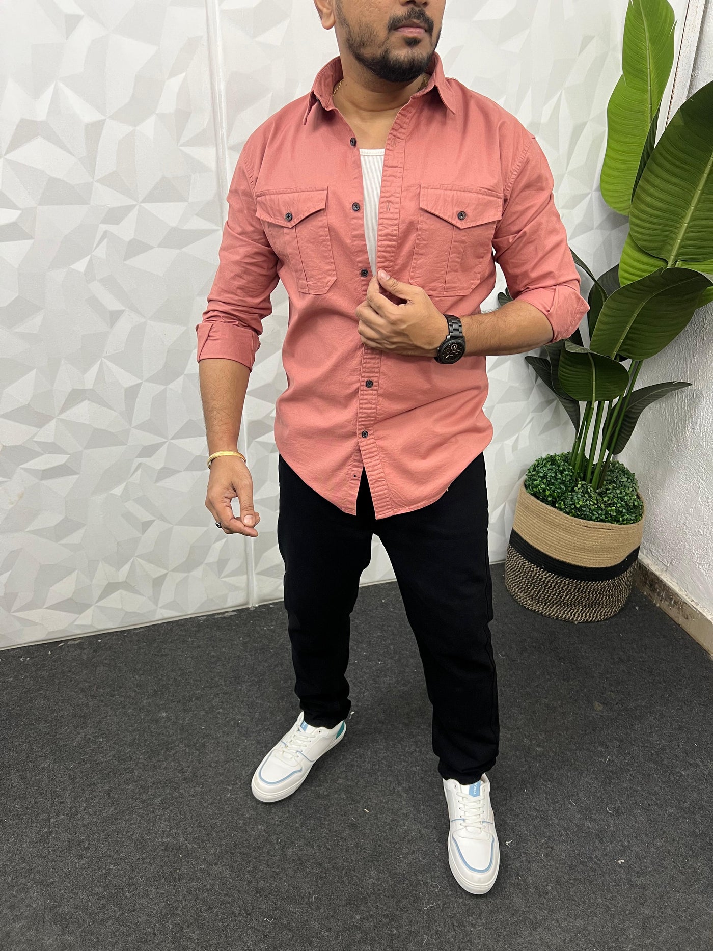Oxford lycra cargo shirt (Dark Pink)