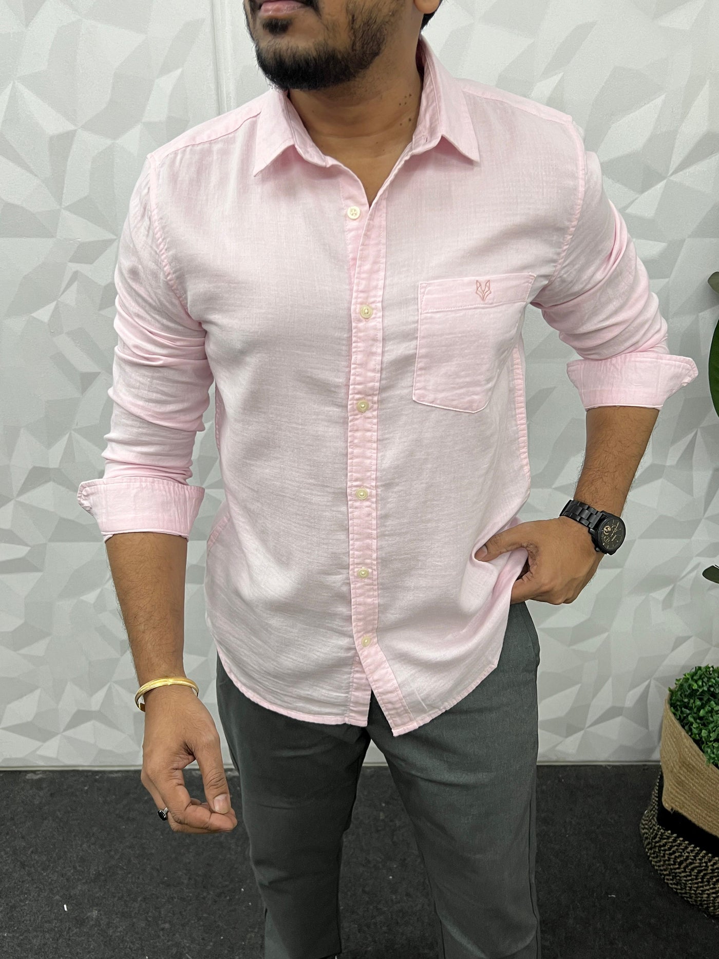 Double cloth soft linen shirt ( light pink )