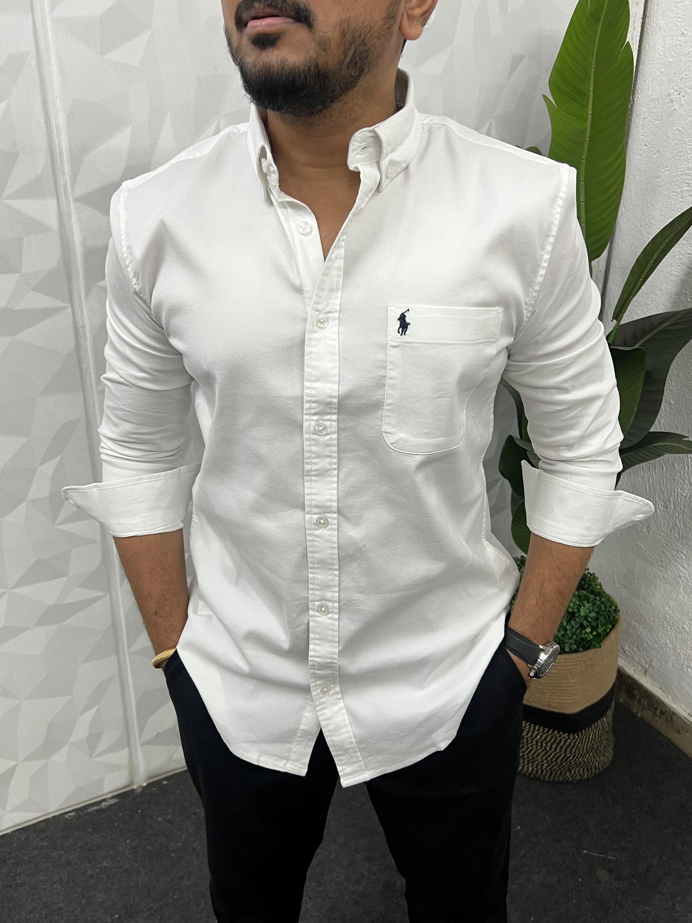Corduroy lycra fabric shirt (White)