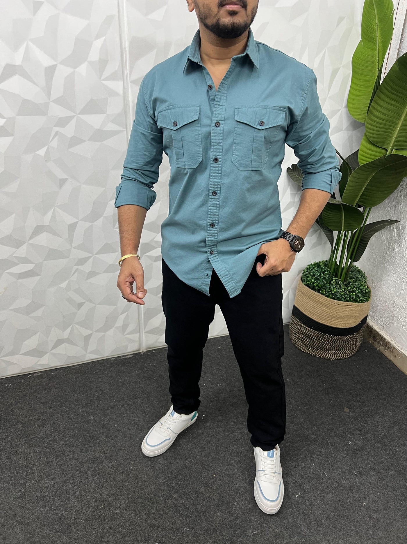 Oxford lycra cargo shirt (Aqua blue)