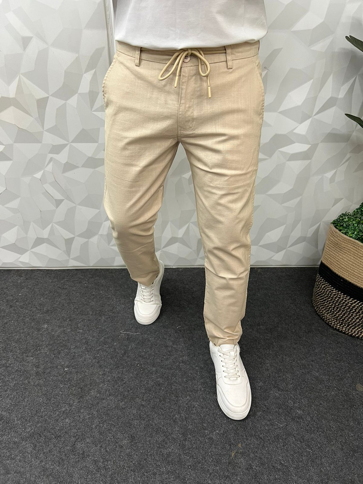 Linen fabric chino pant ( cream )