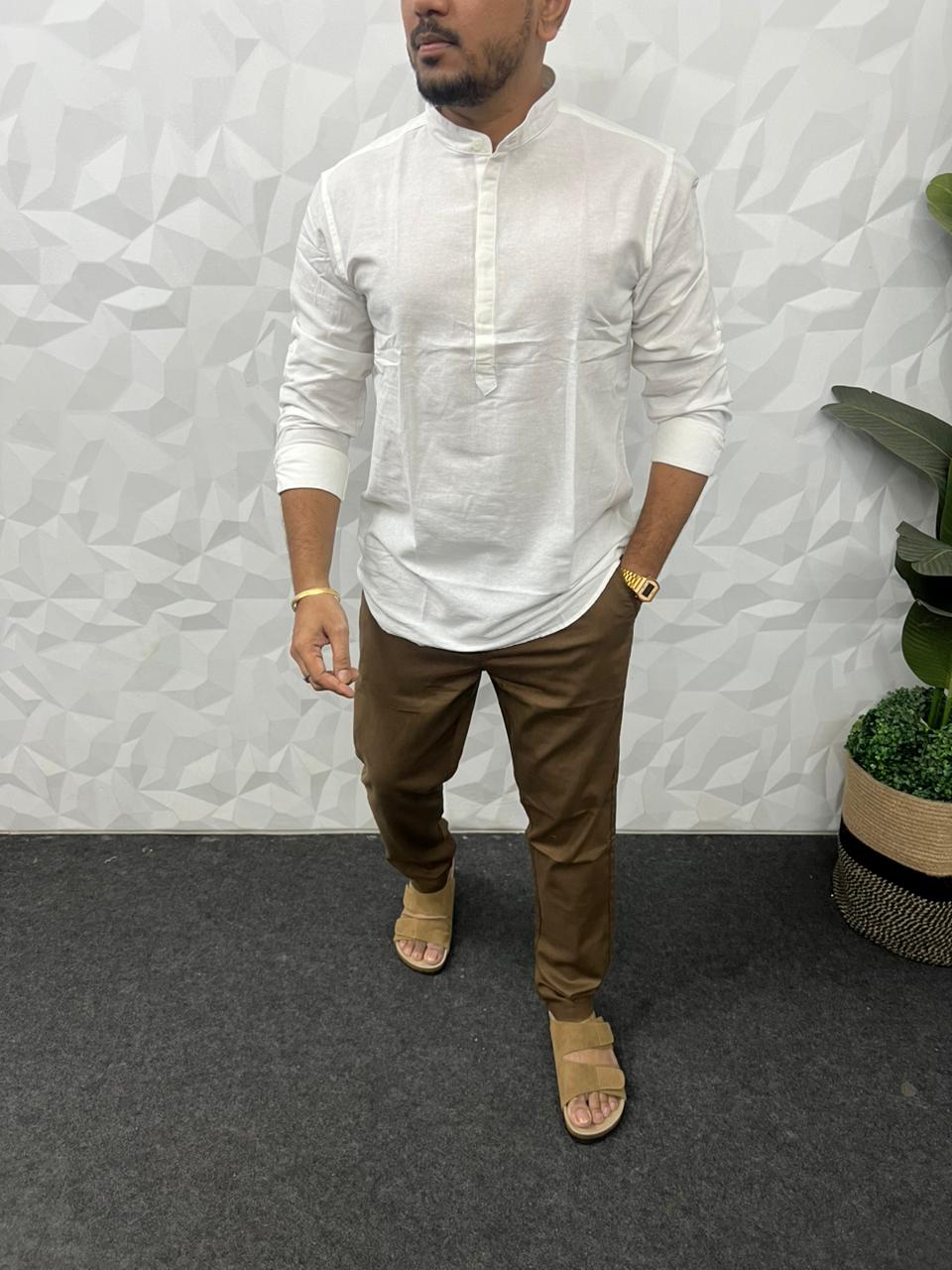 Slub linen short kurta