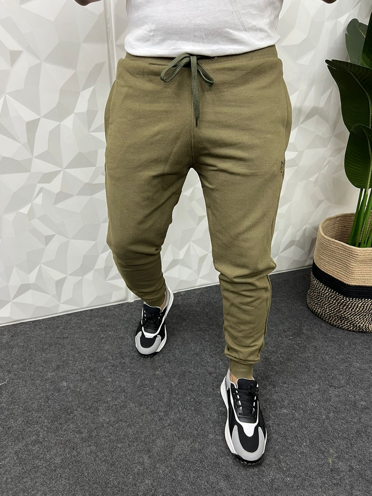 Jute fabric olive green track pant