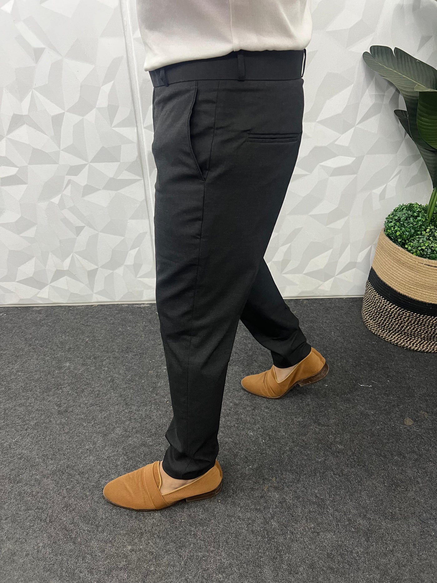Melange cotton fabric trouser ( charcoal grey )