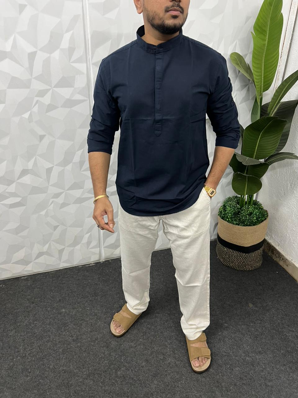 Slub linen short kurta
