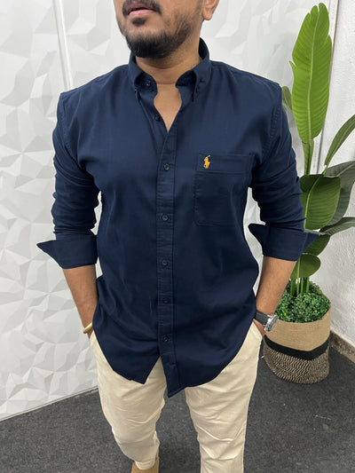Corduroy lycra fabric shirt (Ink blue )