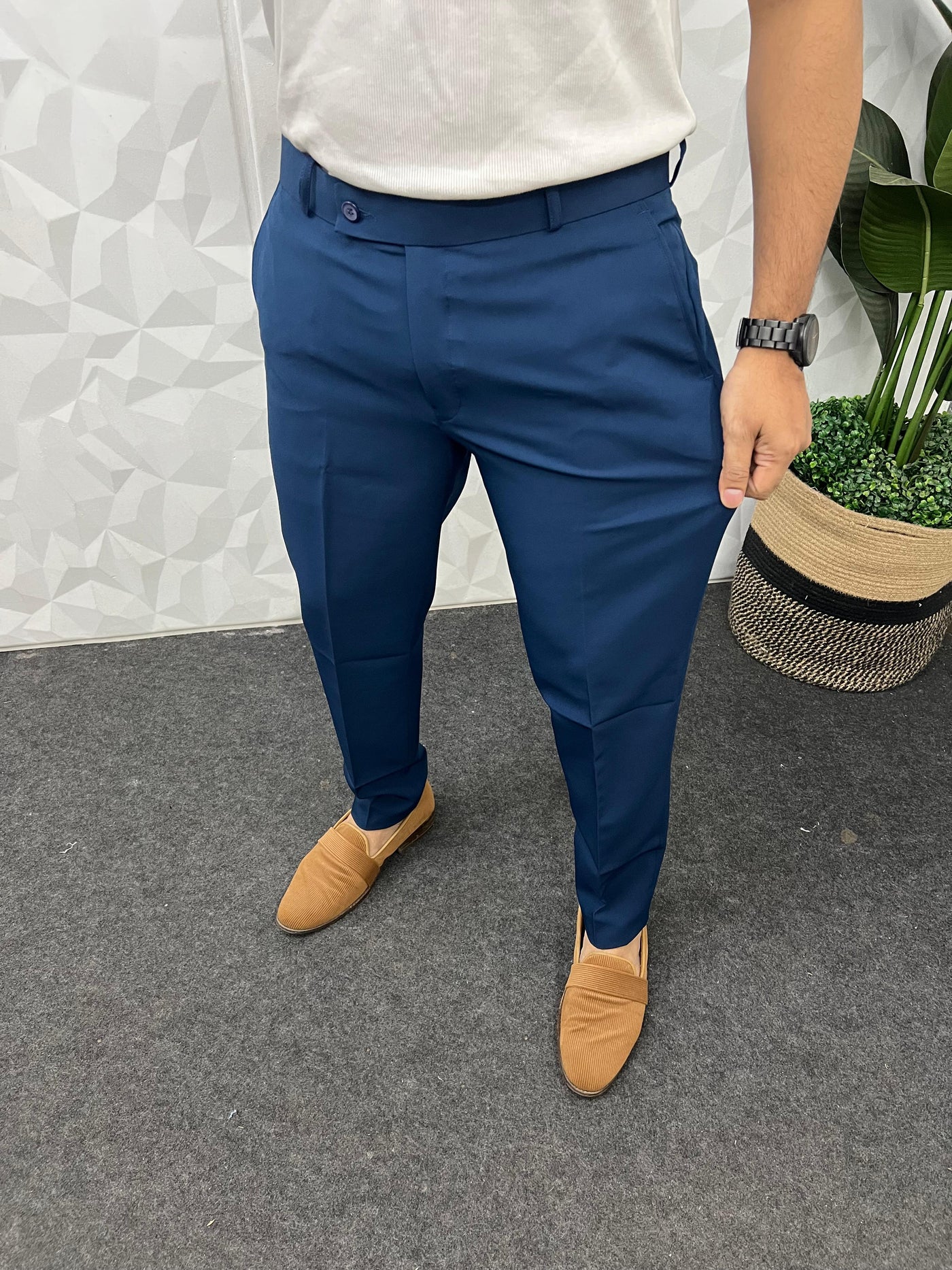 Cotton lycra fabric royal blue trouser
