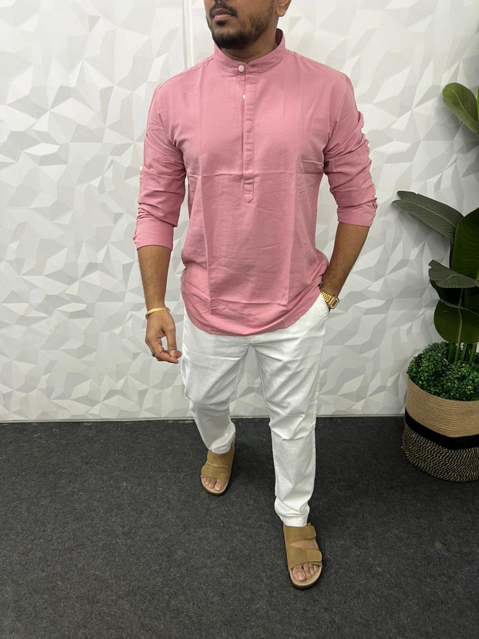 Slub linen short kurta