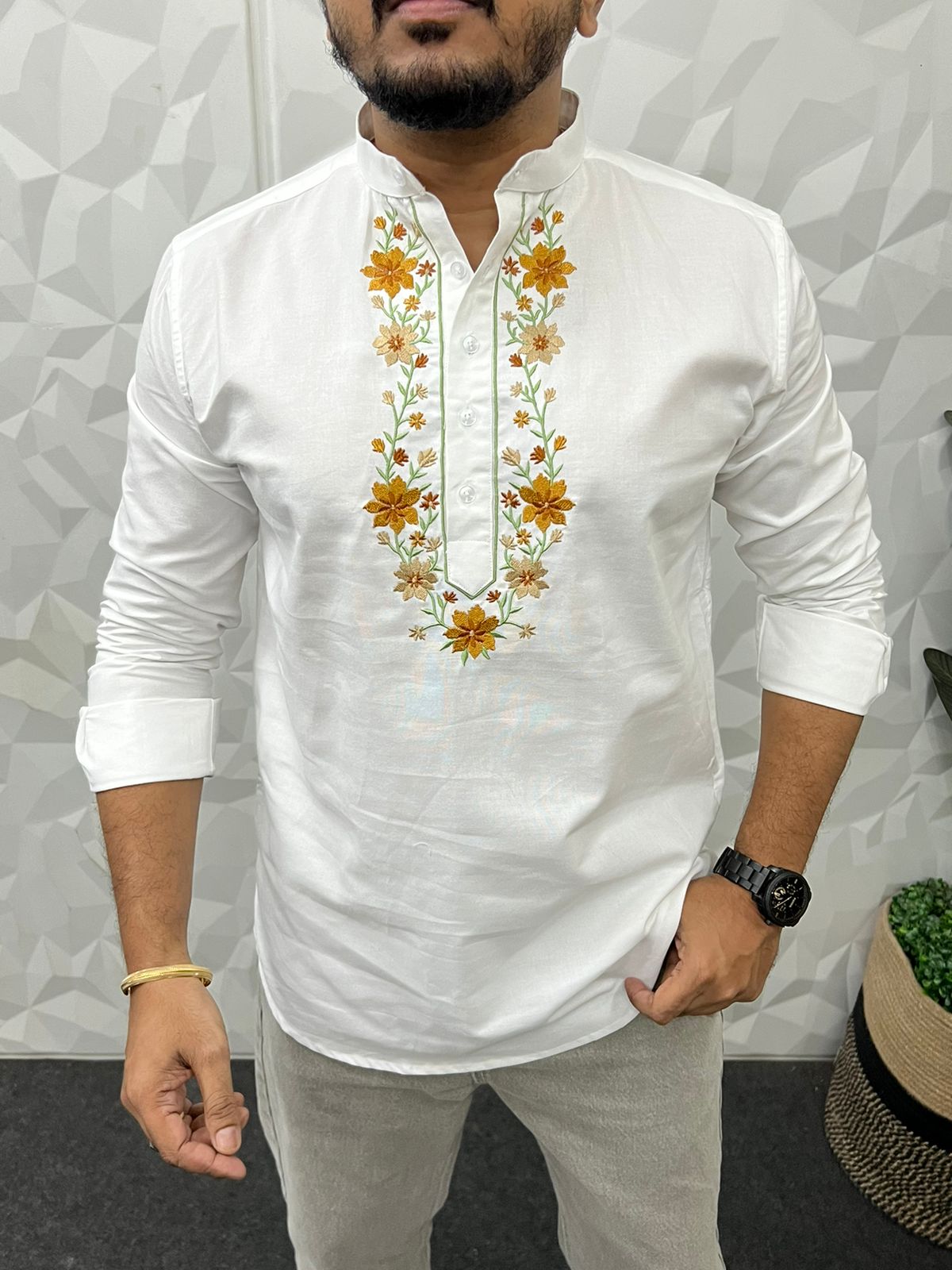 Embroidery work cotton short kurta