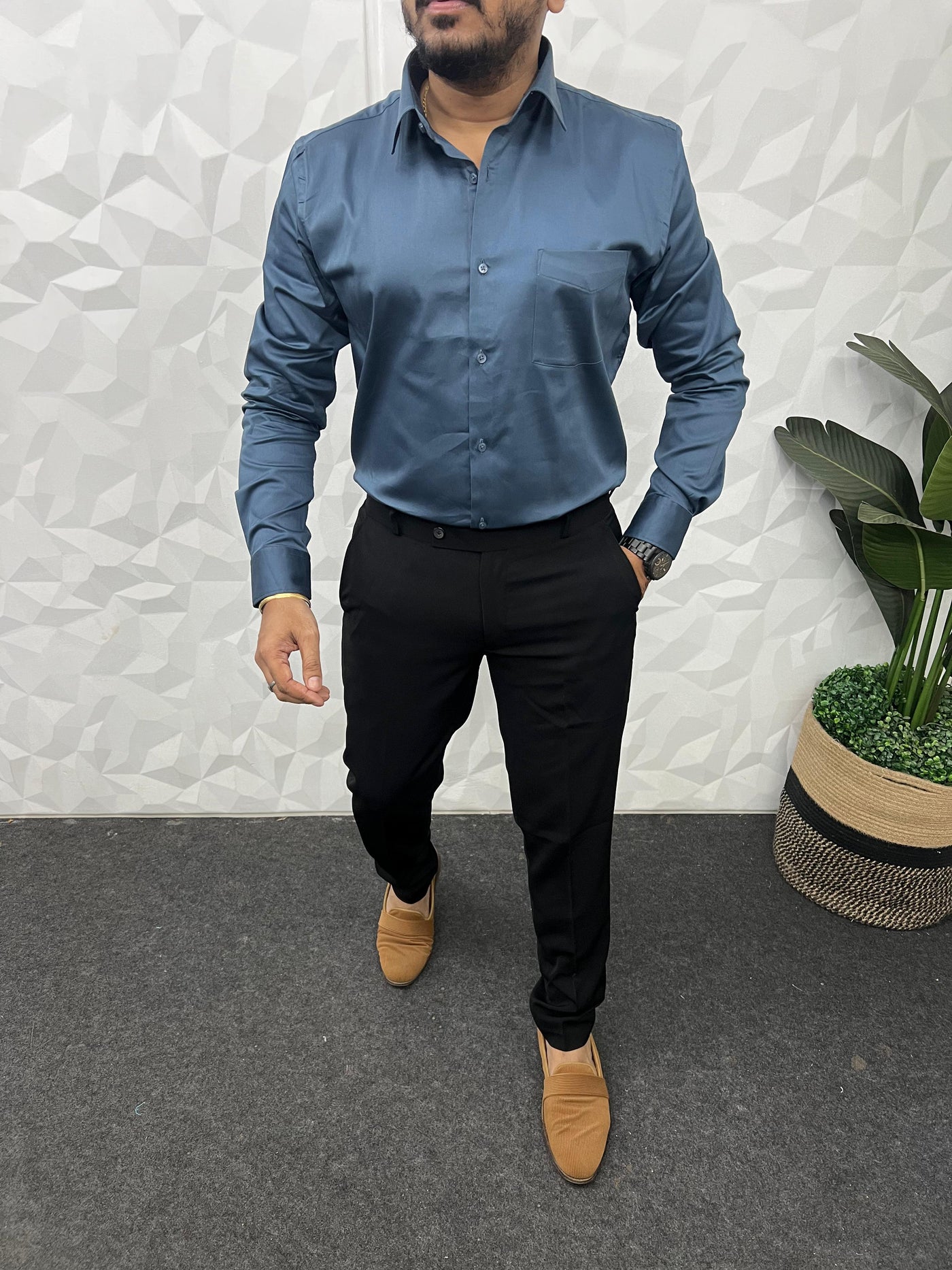 Cotton lycra plain shirt ( Bluish grey )