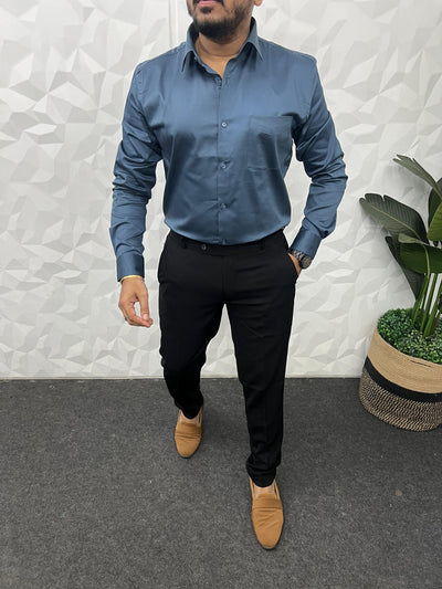 Cotton lycra plain shirt ( Bluish grey )