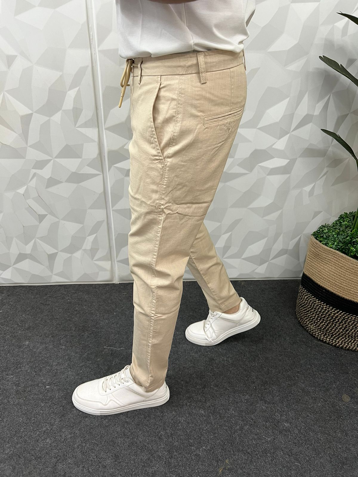 Linen fabric chino pant ( cream )