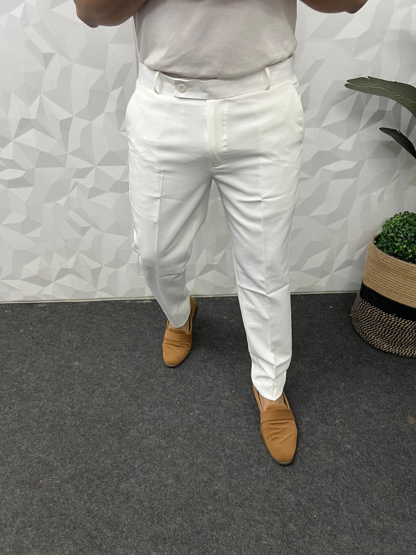 Cotton lycra fabric white trouser