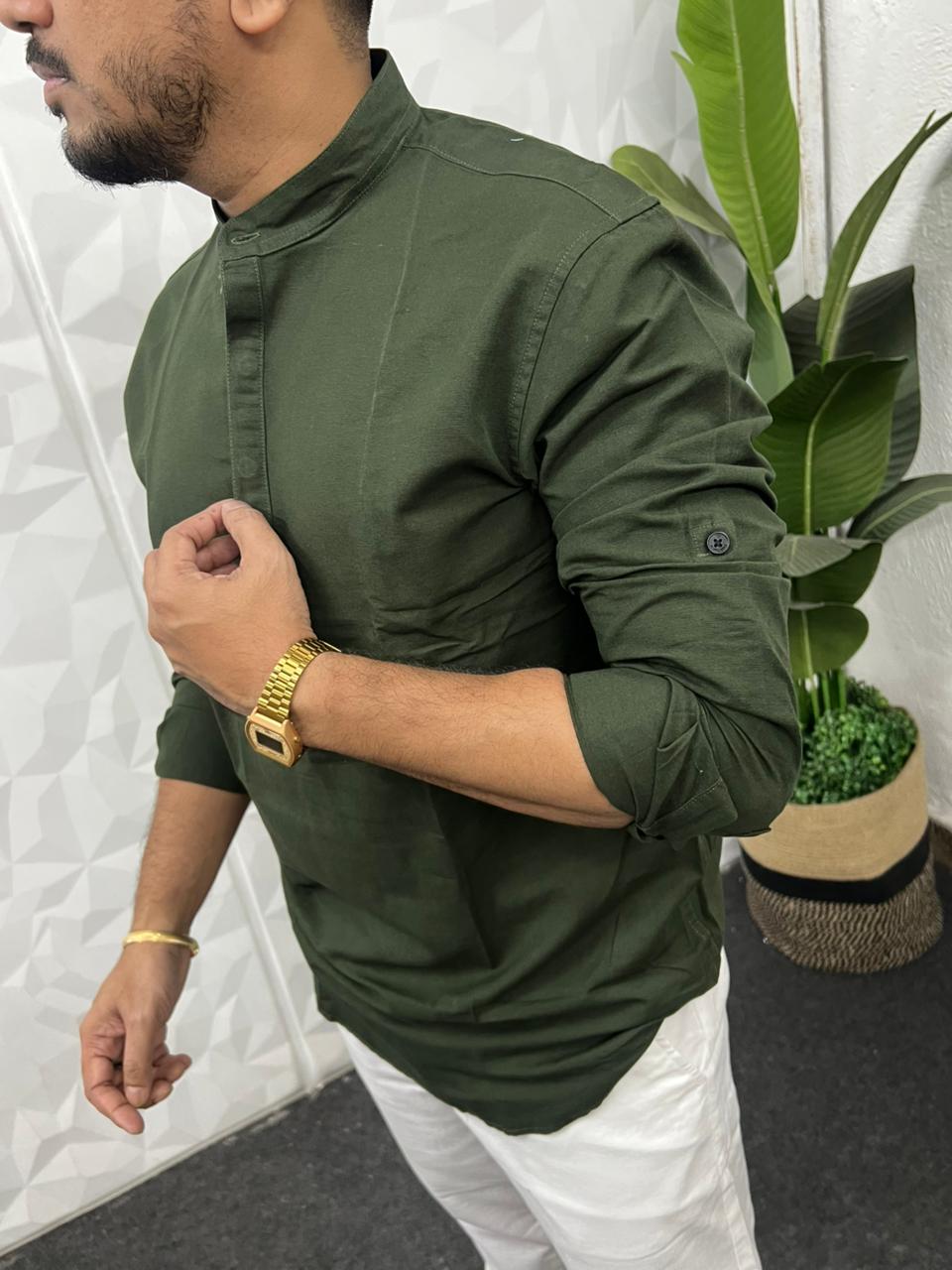 Slub linen short kurta
