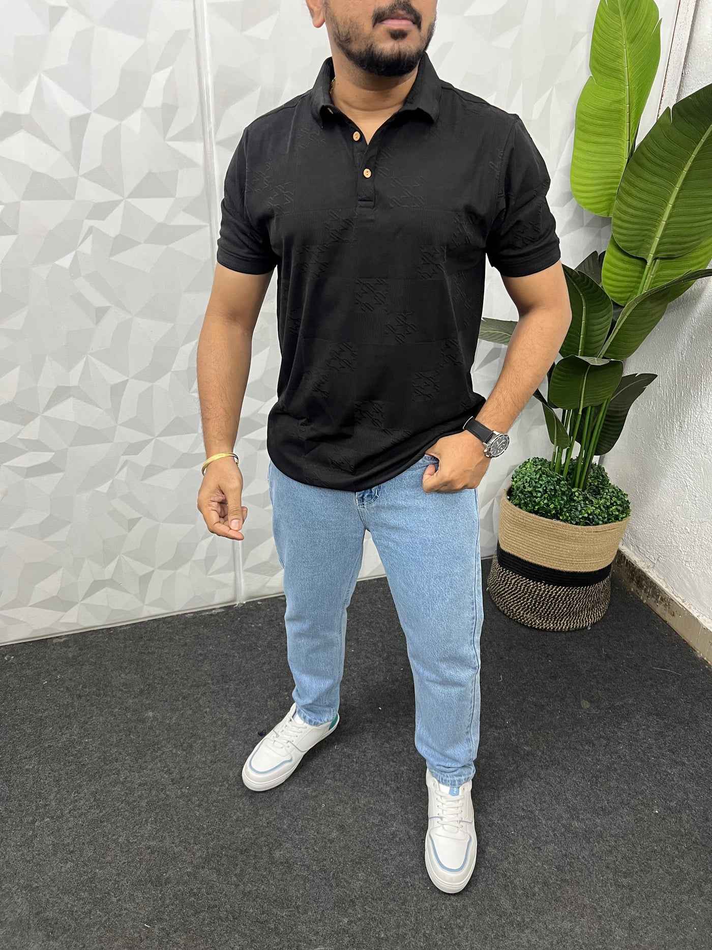 Imported fabric collar t-shirt