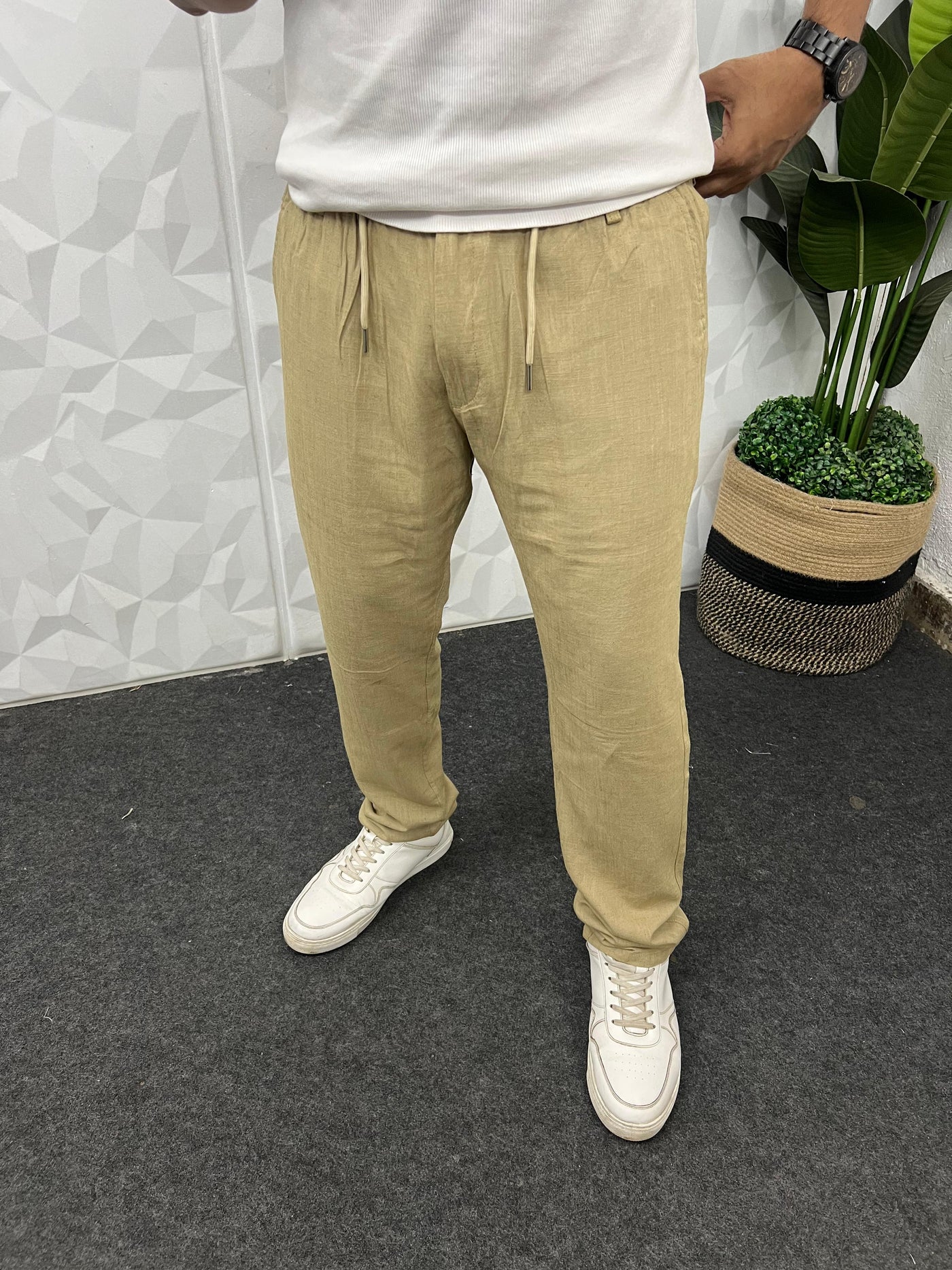 Imported fabric linen pants (Coffee)