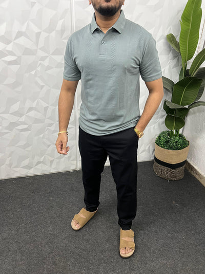 Cotton texture fabric collar t-shirt